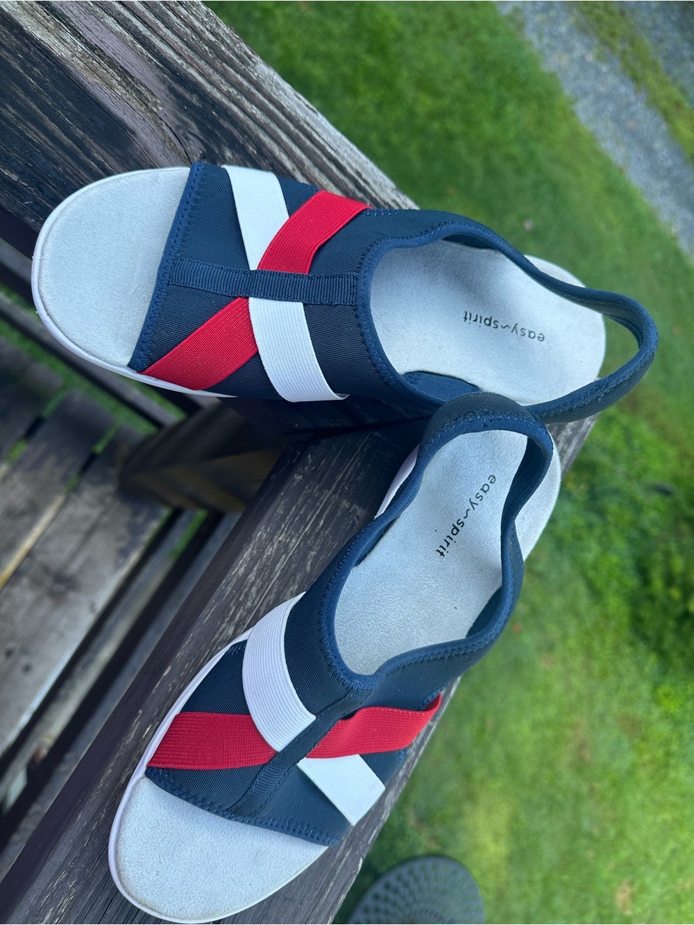 Easy Spirit Navy Sandals with Red and White Strap Accents